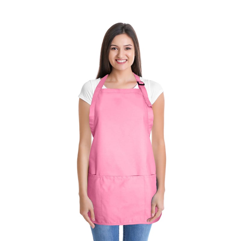 DALIX Apron Commercial Restaurant Home Bib Spun Poly Cotton Kitchen Aprons (3 Pockets) (1, Pink) - Image 2